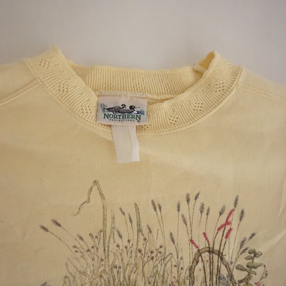 Vintage Northern Reflection Butter Yellow Prairie Floral Garden Basket Sweater M - Picture 10 of 11